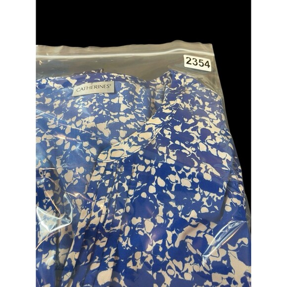 Catherines 3X Button Up Blue White Ombré Abstract Tunic Long Sleeve V-Neck Top - Picture 10 of 11